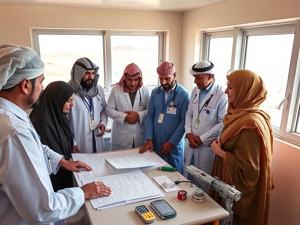 Healthcare professionals addressing implementation challenges at a Remote Area Clinic in Saudi Arabia