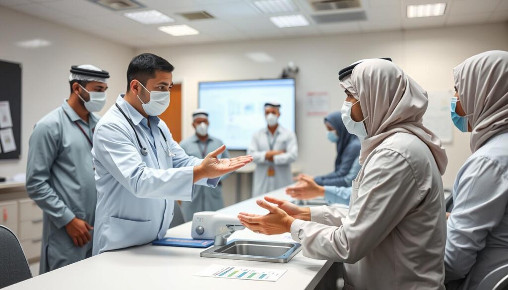 Infection control training session at remote worksite