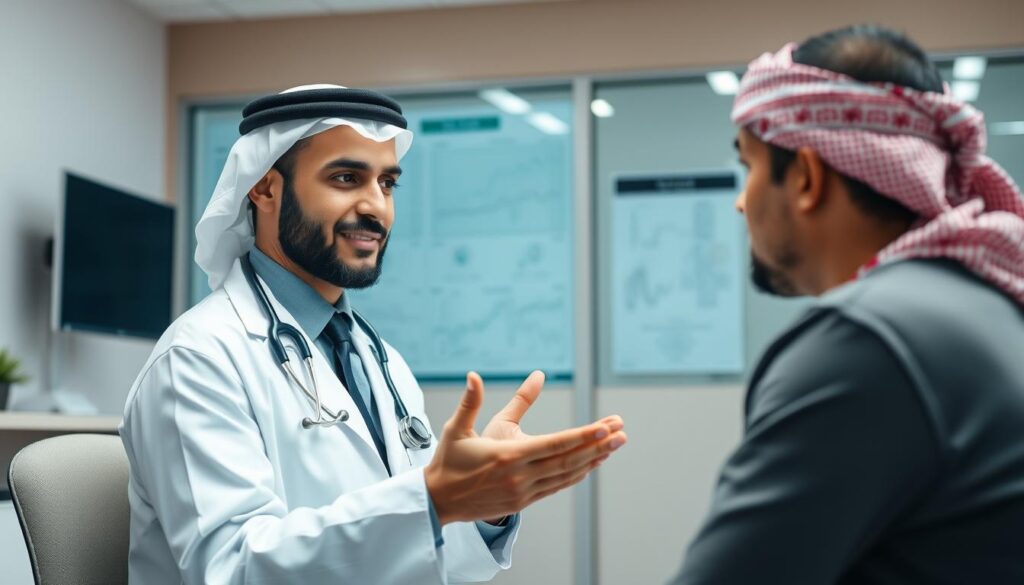 Doctor and patient discussing healthcare options