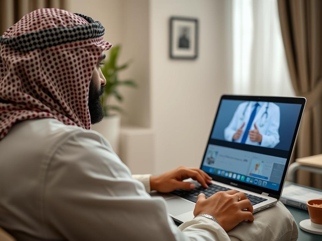 Patient having a telehealth consultation with a specialist