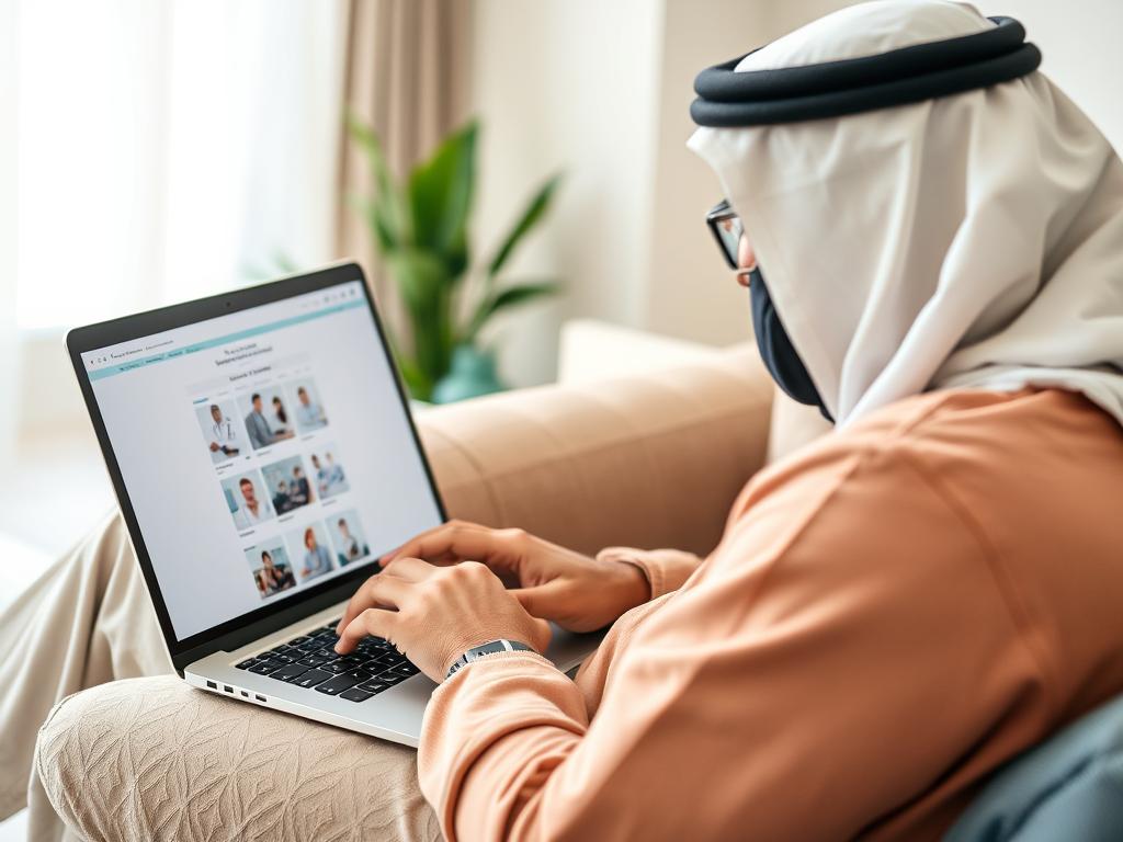 Person researching health specialists on a computer