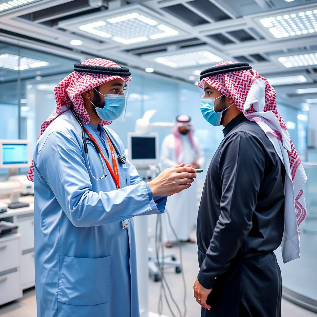 Corporate health screening being conducted in a Saudi Arabian workplace