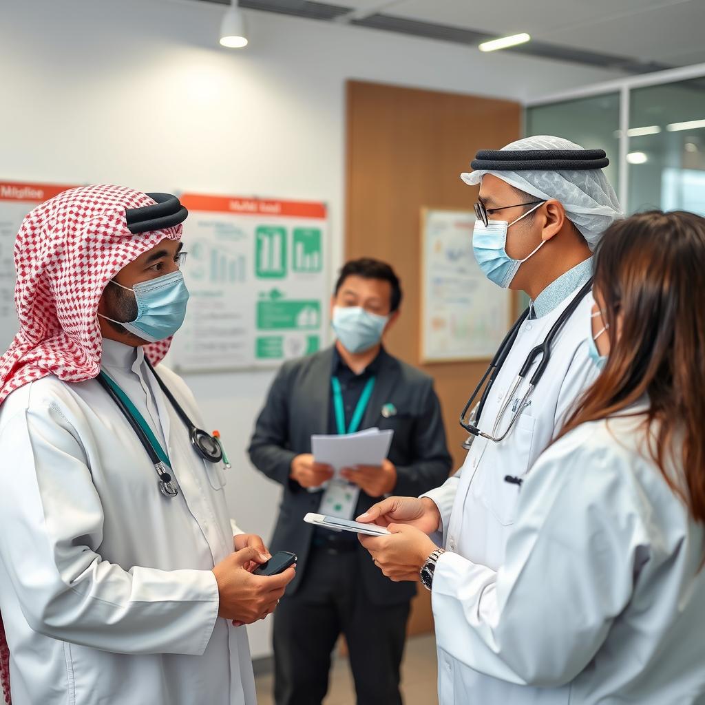 Healthcare professional discussing chronic disease management with Saudi employees