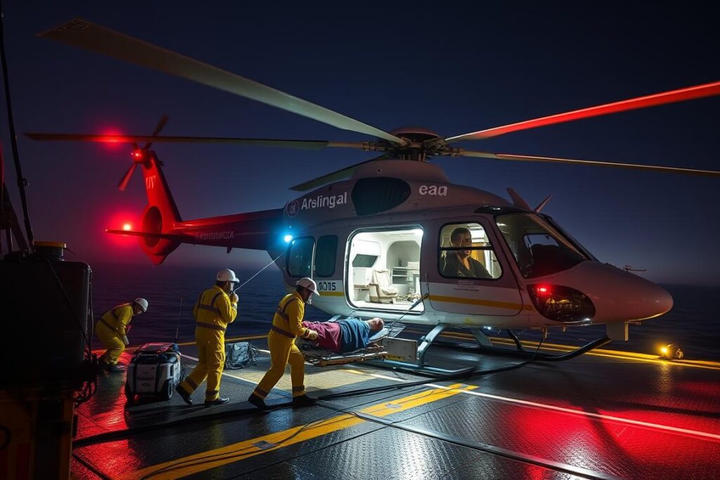 Helicopter medical evacuation from offshore platform in Saudi Arabian waters