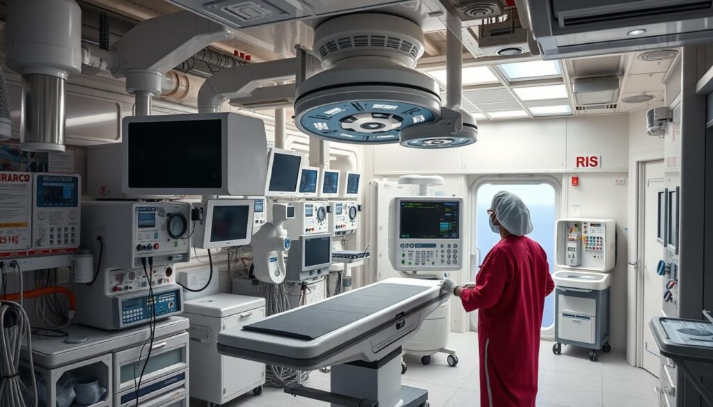 Medical equipment being installed in offshore facility in Saudi Arabia