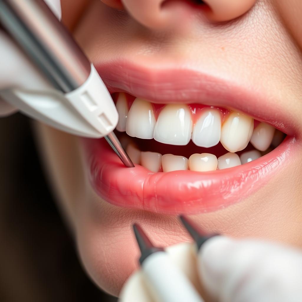 Dental crown being placed on a prepared tooth by a cosmetic dentist