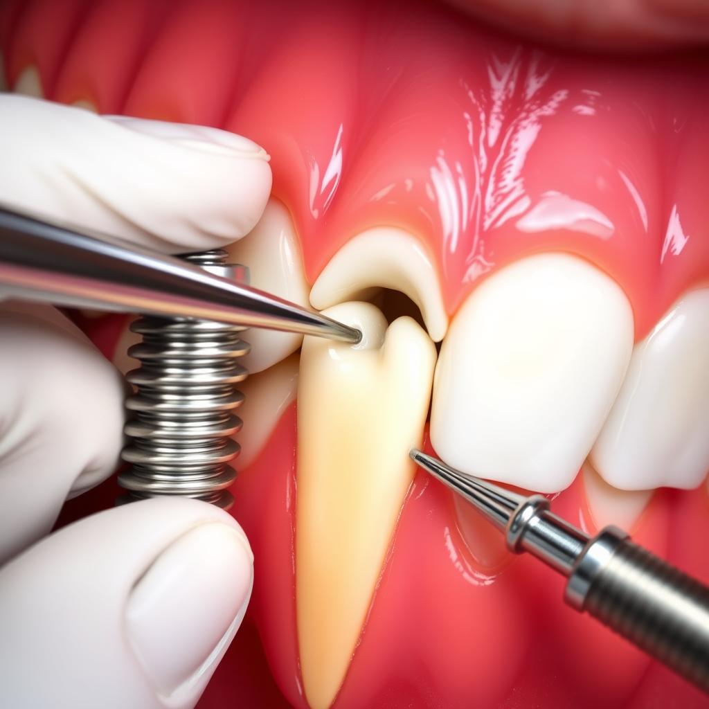 Dental implant procedure showing replacement of missing tooth