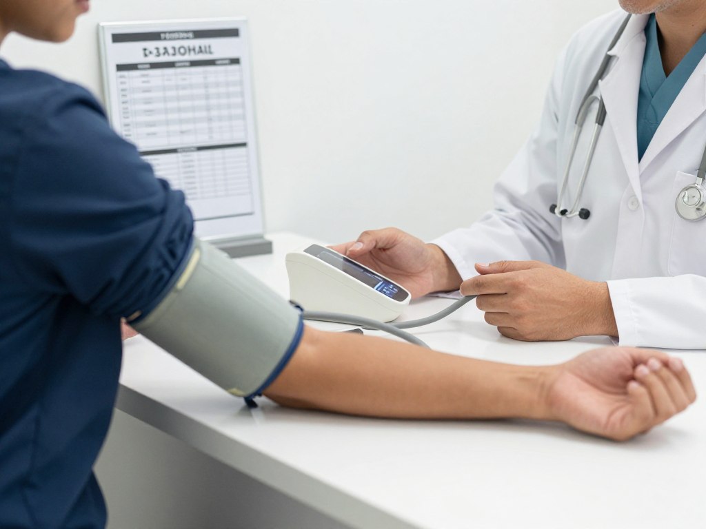 Blood pressure measurement being taken at a healthcare clinic in Dammam