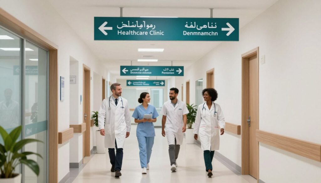 Multi-specialty healthcare clinic in Dammam showing various departments
